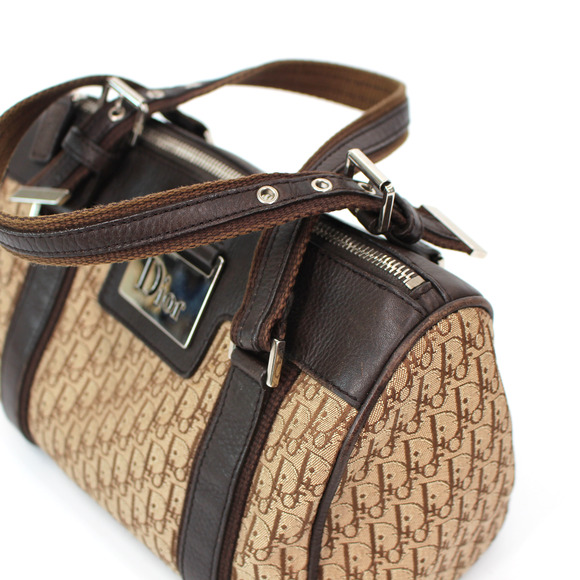 Christian Dior Street Chic Trotter Brown Leather Mini Boston Bag Canvas Monogram - Picture 3 of 8